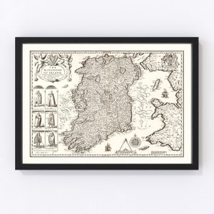 Ireland Map 1676, Vintage Ireland Map, Old Ireland Art, Wall Art Gift for Ireland History Lovers Retro Decor