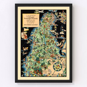 San Mateo County Map 1930, Vintage San Mateo County Map, Old San Mateo County California Art, Wall Art Gift for San Mateo County History Lov