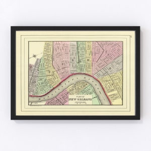 New Orleans Map 1890, Vintage New Orleans Map, Old New Orleans Louisiana Art, Wall Art Gift for New Orleans History Lovers Retro Decor