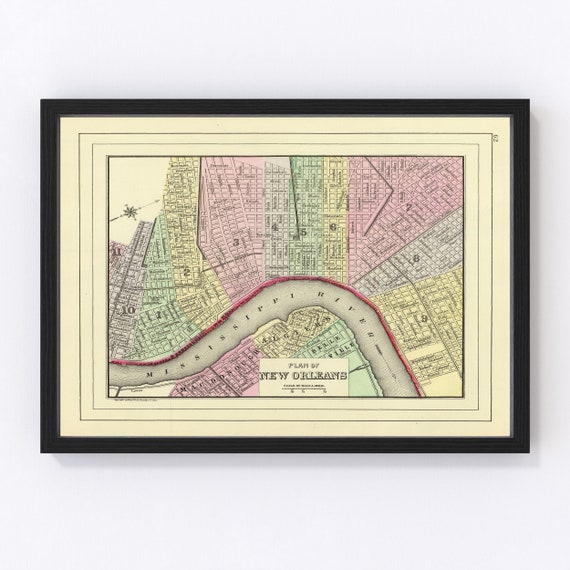 Carte Historique De La Louisiane - Poster Mural Vintage/art Déco - Reproduction Giclée