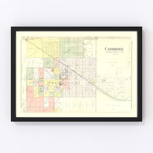 Cambridge Map 1893, Vintage Cambridge Map, Old Cambridge Illinois Art, Wall Art Gift for Cambridge History Lovers Retro Decor