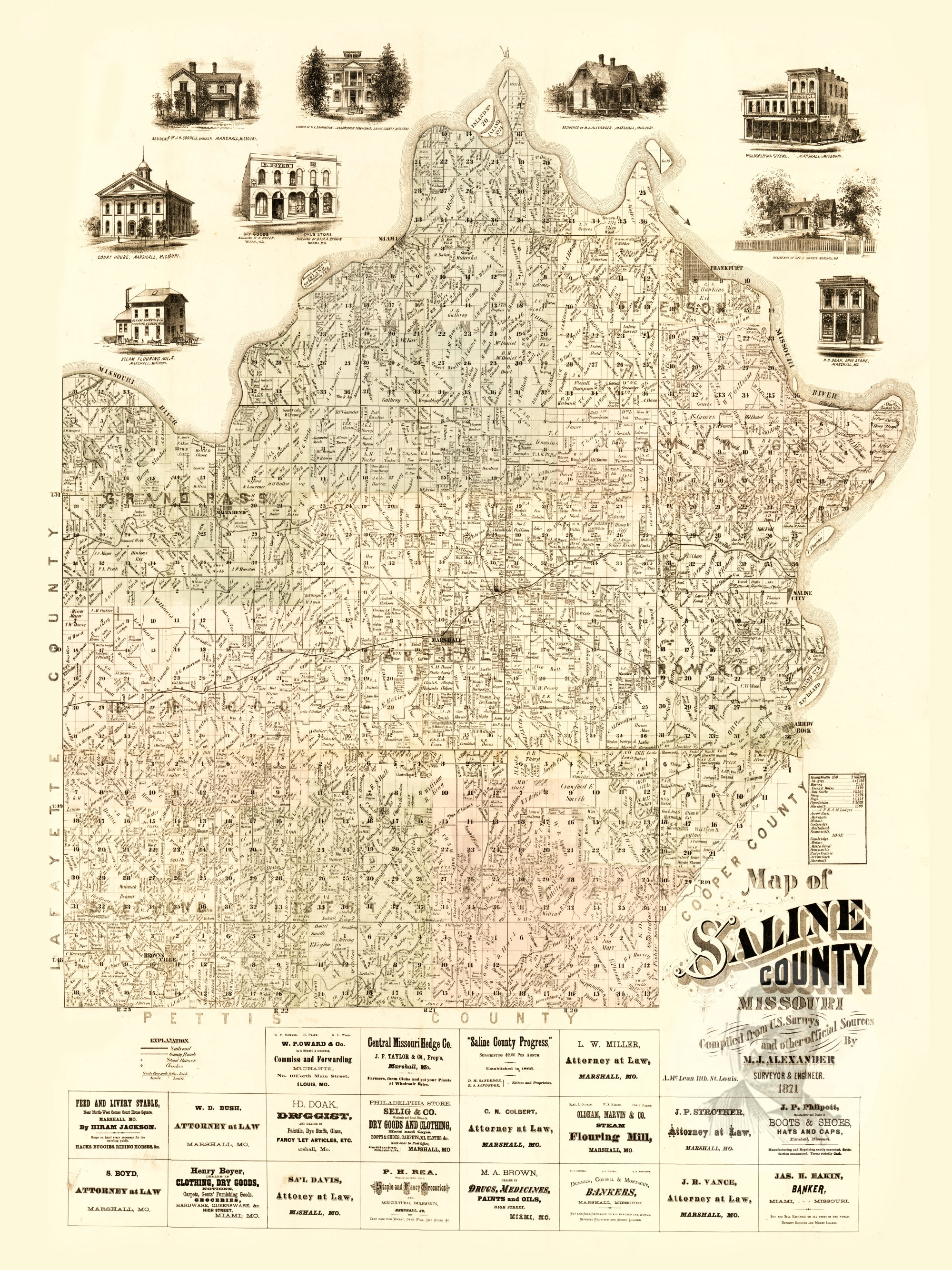 Saline County Missouri Vintage Map From 1871 Old County Map Etsy UK
