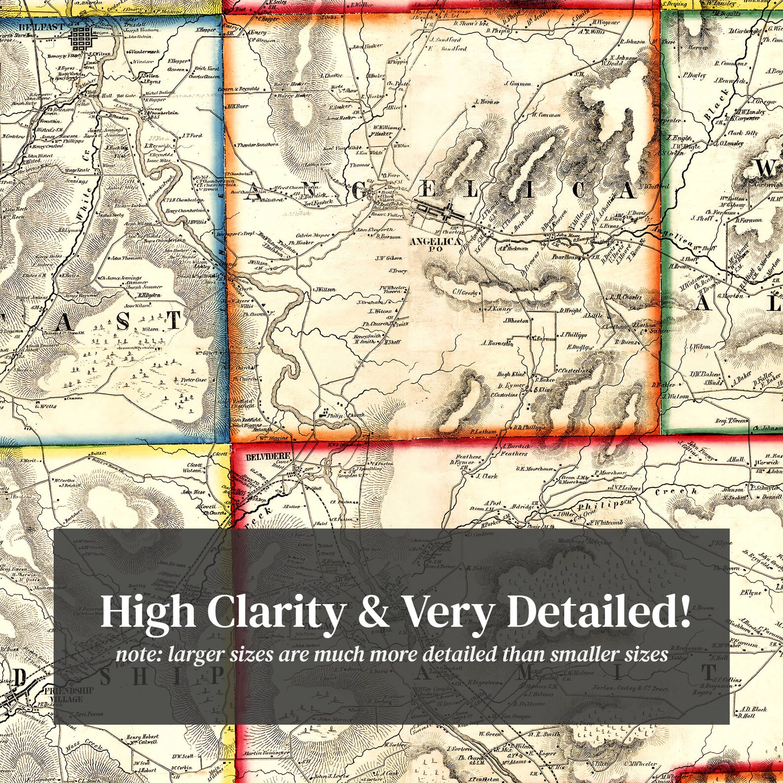 Allegany County New York Map 1856 Old Map of Allegany County Etsy