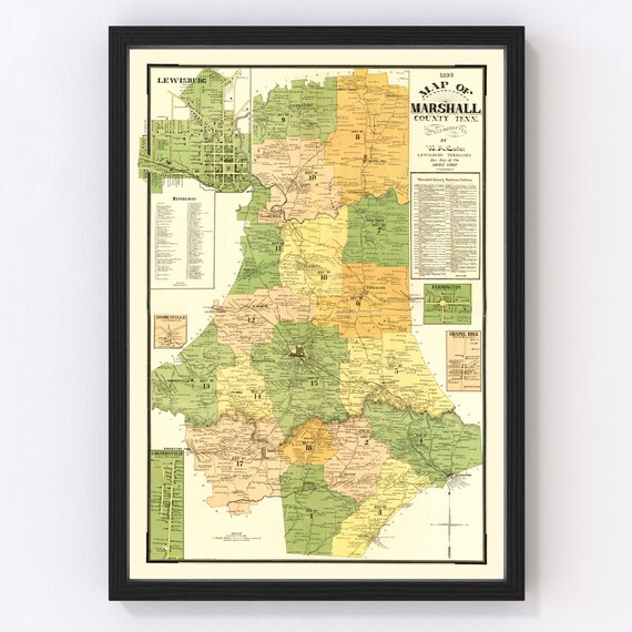 Marshall County Tn Map Marshall County Tennessee Vintage Map From 1899 Old County | Etsy