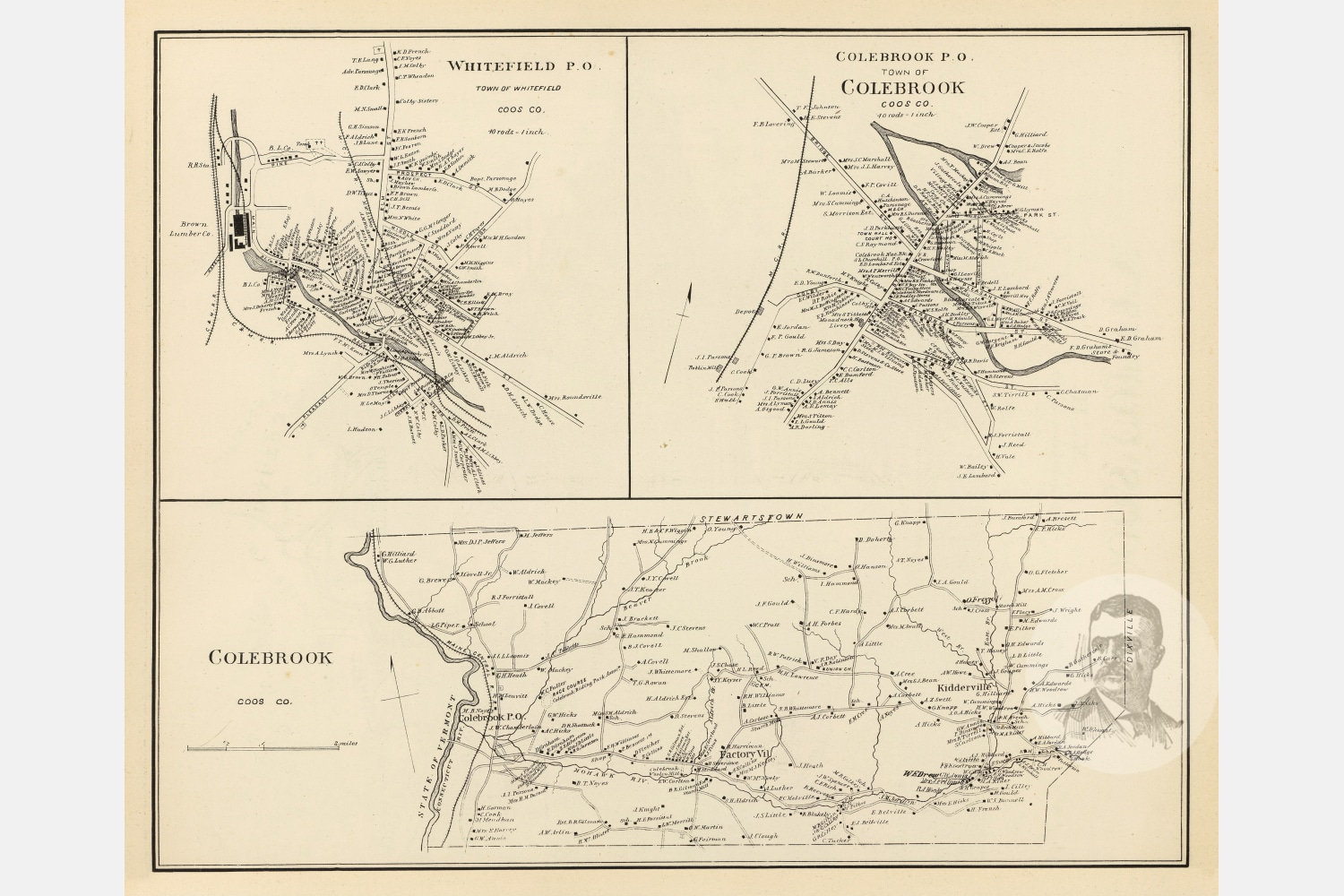 Vintage Colebrook Map from 1892 Old New Hampshire Map Etsy