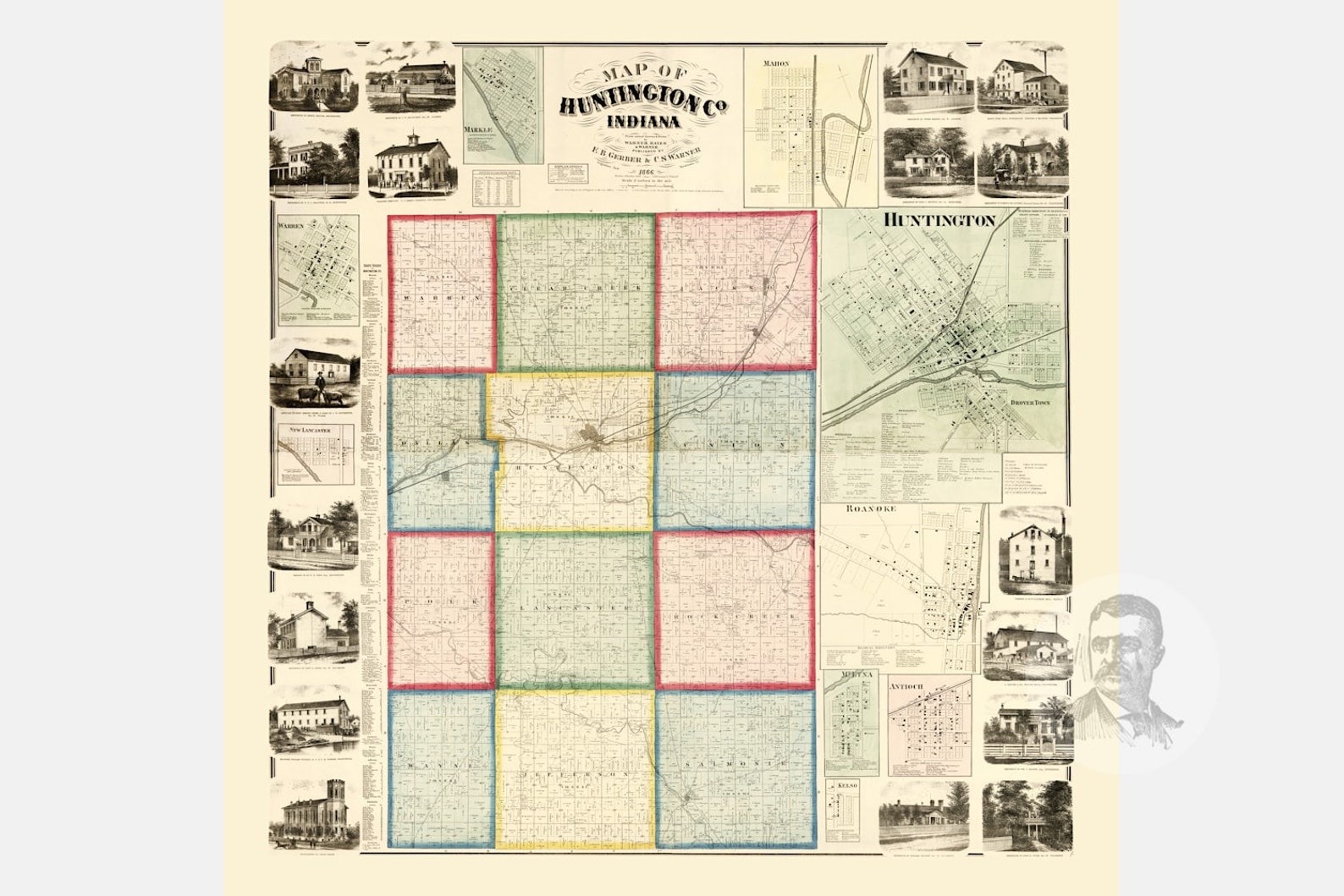 Vintage Huntington County Map 1866 Old Map of Huntington | Etsy
