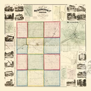 Vintage Huntington County Map 1866 Old Map of Huntington | Etsy