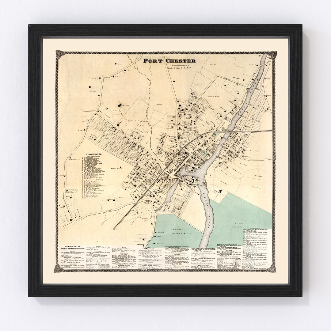 Port Chester Map 1867 Old Map of Port Chester New York Art Vintage