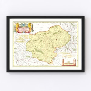 Bourges And Nevers France Map 1665, Vintage Bourges And Nevers France Map, Old Bourges And Nevers France Art, Wall Art Gift for Bourges And