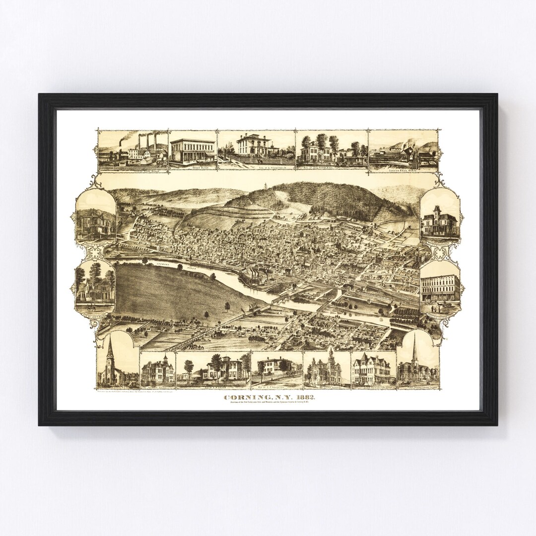 Corning Map 1882 - Old Map of Corning New York Art Vintage Print Framed ...