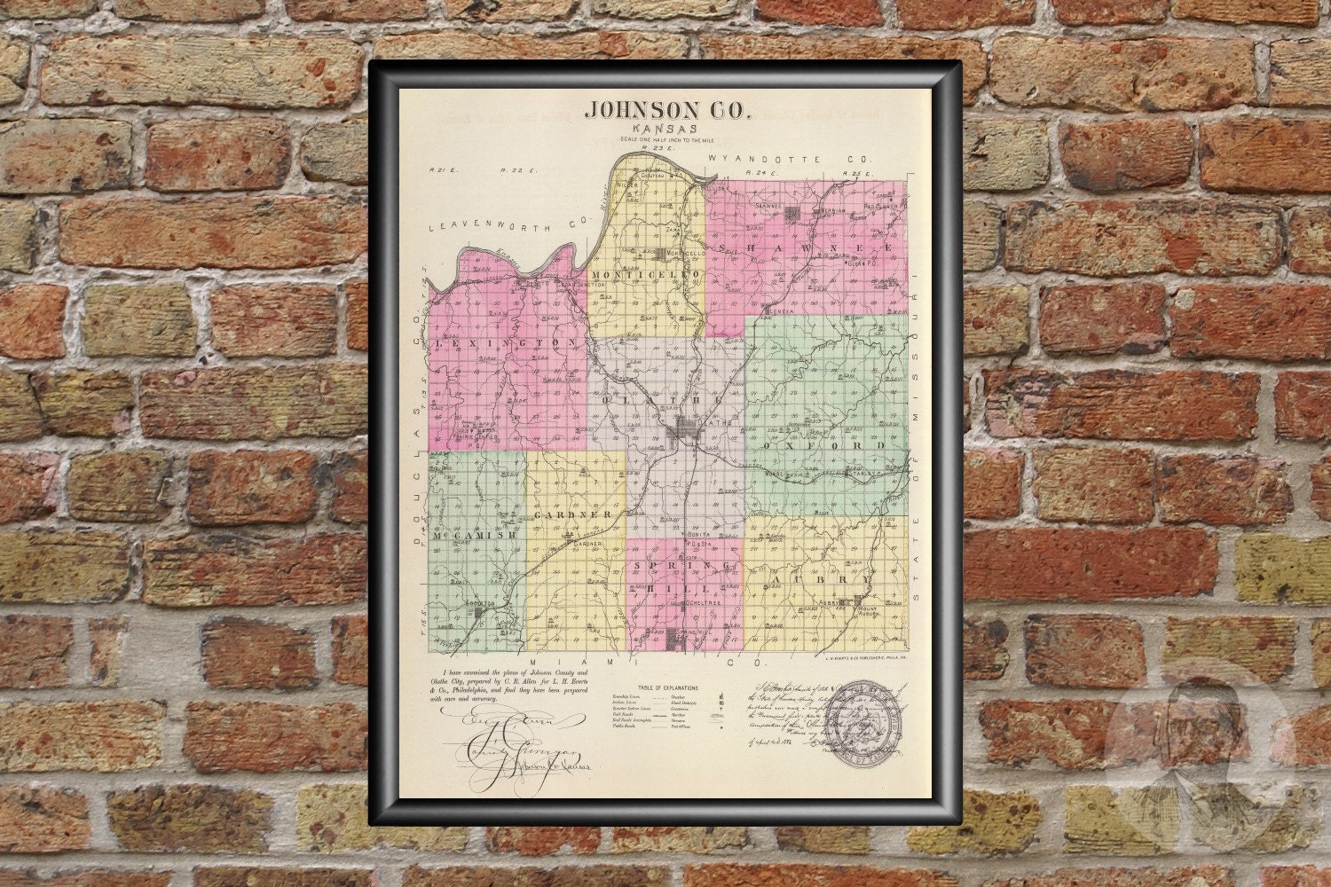 Vintage Johnson County KS Map 1887 Old Kansas Map | Etsy