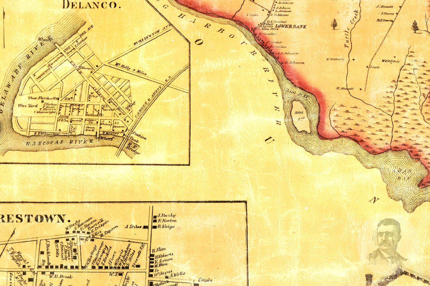 Vintage Burlington County Map 1859 Burlington County NJ Land Etsy