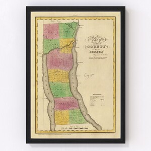 Seneca County Map 1829, Vintage Seneca County Map, Old Seneca County New York Art, Wall Art Gift for Seneca County History Lovers Retro Deco