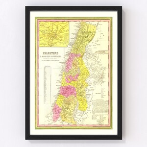 Palestine Map 1846, Vintage Palestine Map, Old Palestine Art, Wall Art Gift for Palestine History Lovers Retro Decor