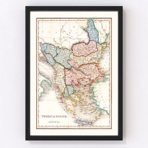 Turkey Map 1832, Vintage Turkey Map, Old Turkey Art, Wall Art Gift for Turkey History Lovers Retro Decor