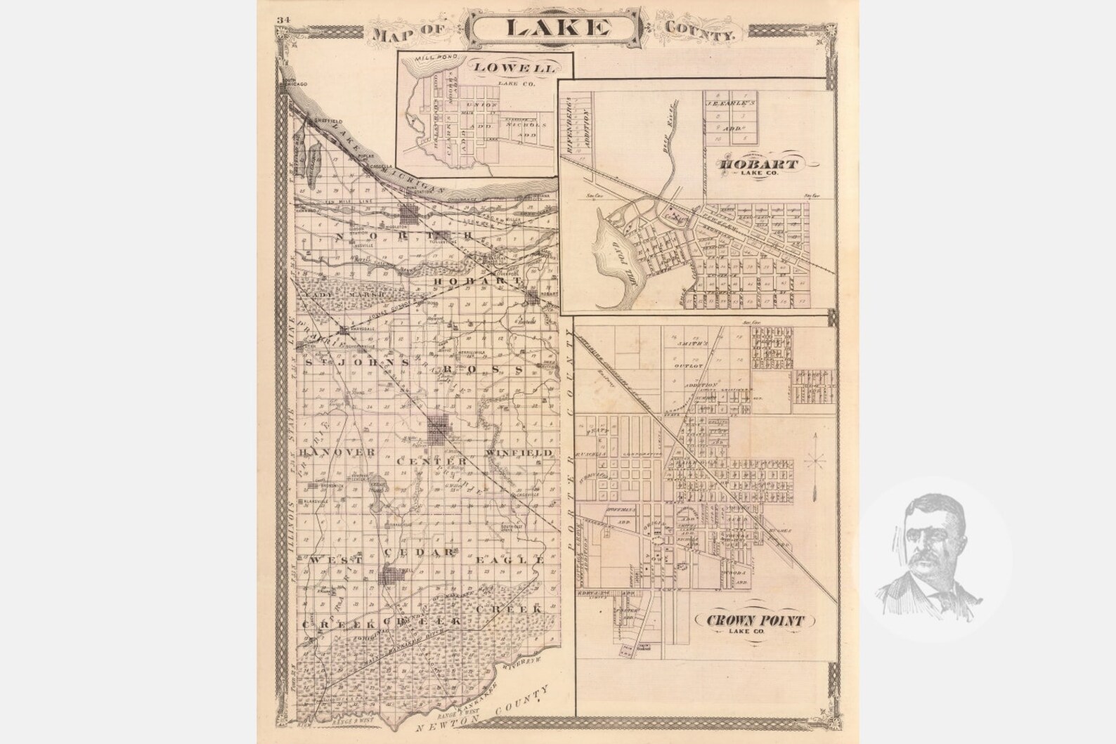 Vintage Lake County IN Map 1876 Old Indiana Map Historical | Etsy