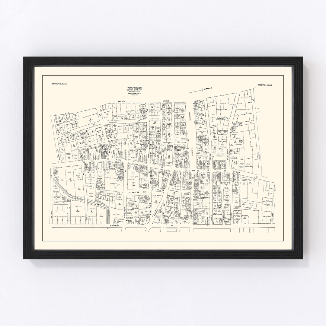 Brockton Map 1946 Old Map of Brockton Business Section Massachusetts
