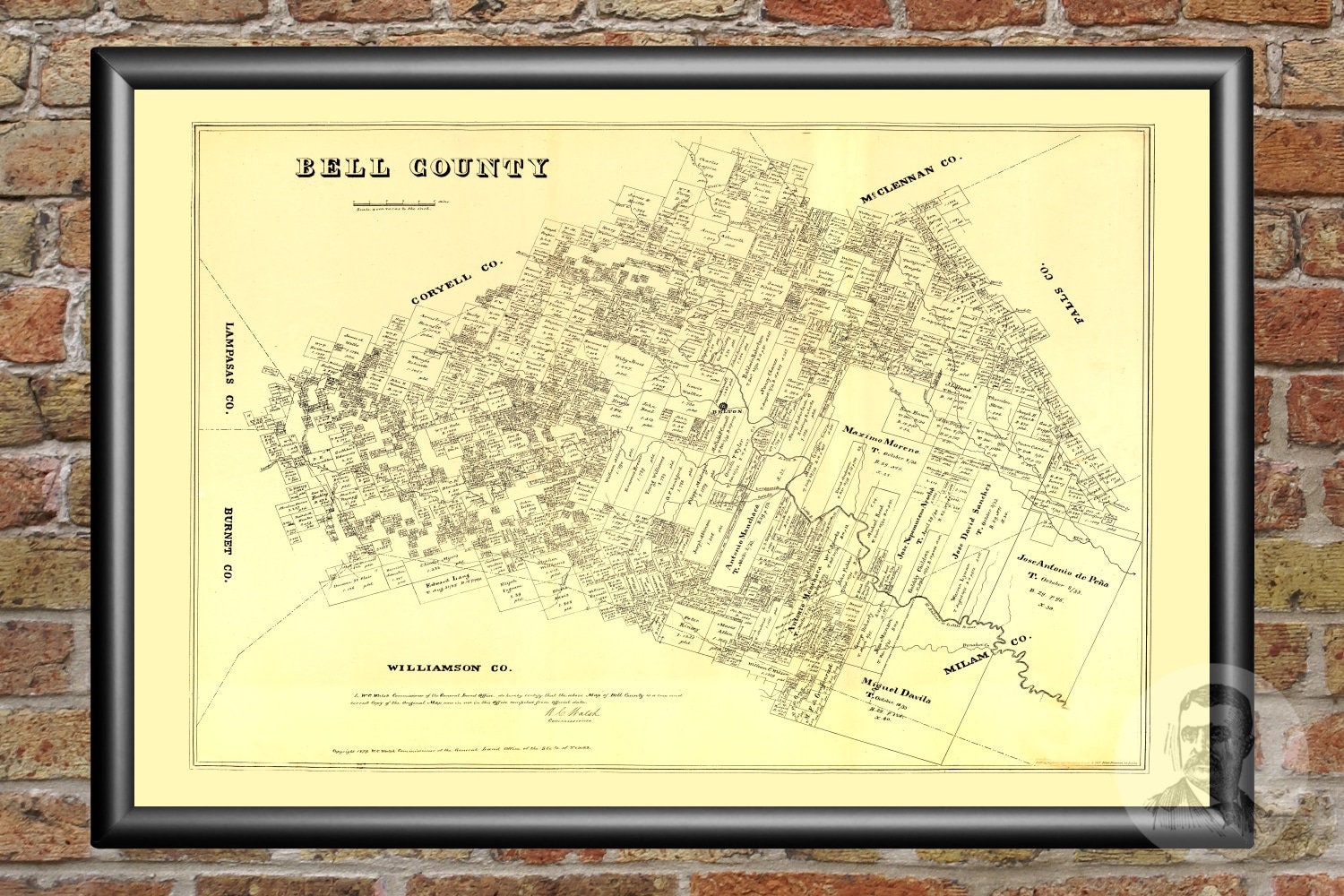 Vintage Bell County Map 1879 Old Map of Bell County Texas Etsy