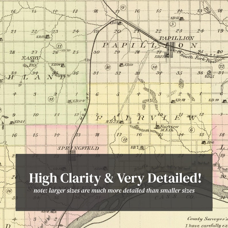 Sarpy County NE Map 1885 Old Map of Papillion Nebraska Art Etsy