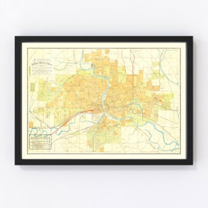 Des Moines Map 1910, Vintage Des Moines Map, Old Des Moines Iowa Art, Wall Art Gift for Des Moines History Lovers Retro Decor