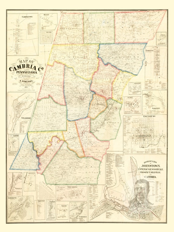 Map Of Cambria County Pa Cambria County Pennsylvania Vintage Map From 1867 Old - Etsy Canada