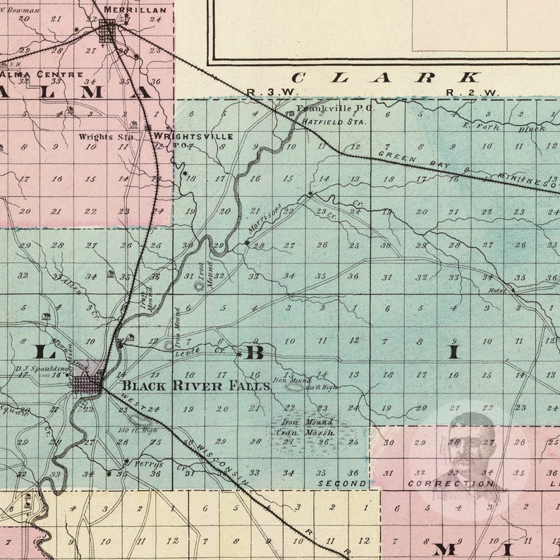 Jackson County Wisconsin Vintage Map From 1878 Old County Etsy