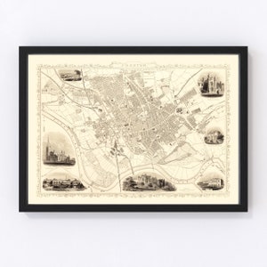 Preston Map 1851, Vintage Preston Map, Old Preston Art, Wall Art Gift for Preston History Lovers Retro Decor