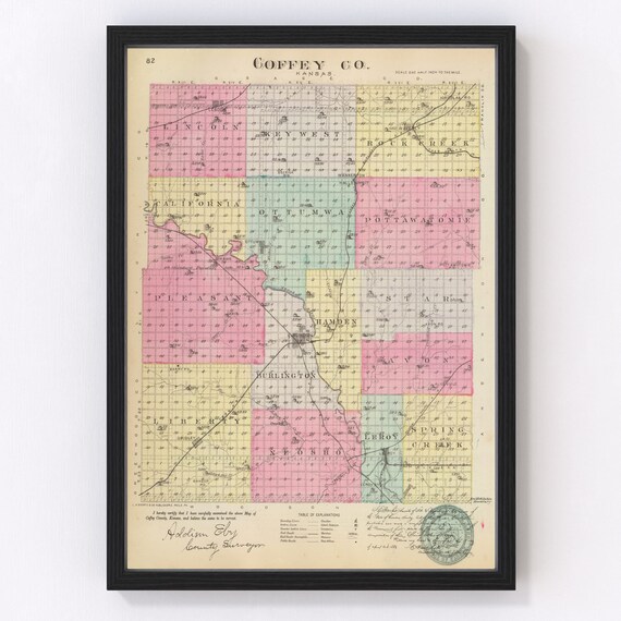 Coffey County KS Map 1887 Old Map of Burlington Kansas Art Etsy