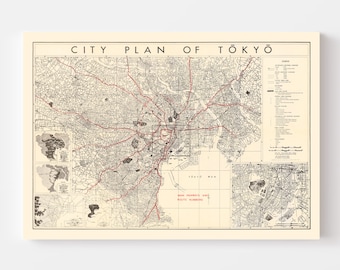 Tokyo Map 1945 - Old Map of Tokyo Japan Art Vintage Print