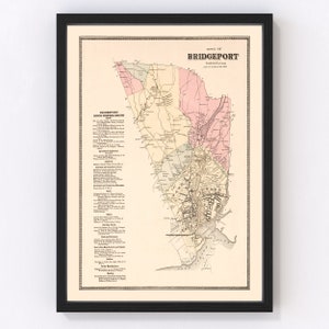 Bridgeport Map 1867, Vintage Bridgeport Map, Old Bridgeport Connecticut Art, Wall Art Gift for Bridgeport History Lovers Retro Decor
