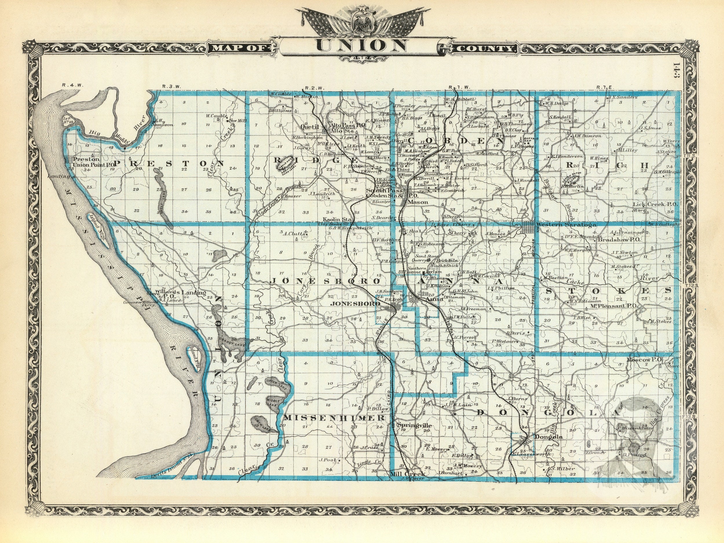 Union County Illinois Vintage Map From 1876 Old County Map Etsy UK
