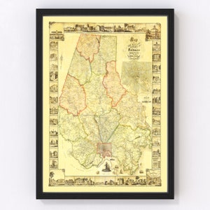 Baltimore County Maryland Map 1857 - Old Map of Baltimore County Maryland Art Vintage Print Framed Canvas Portrait History Genealogy