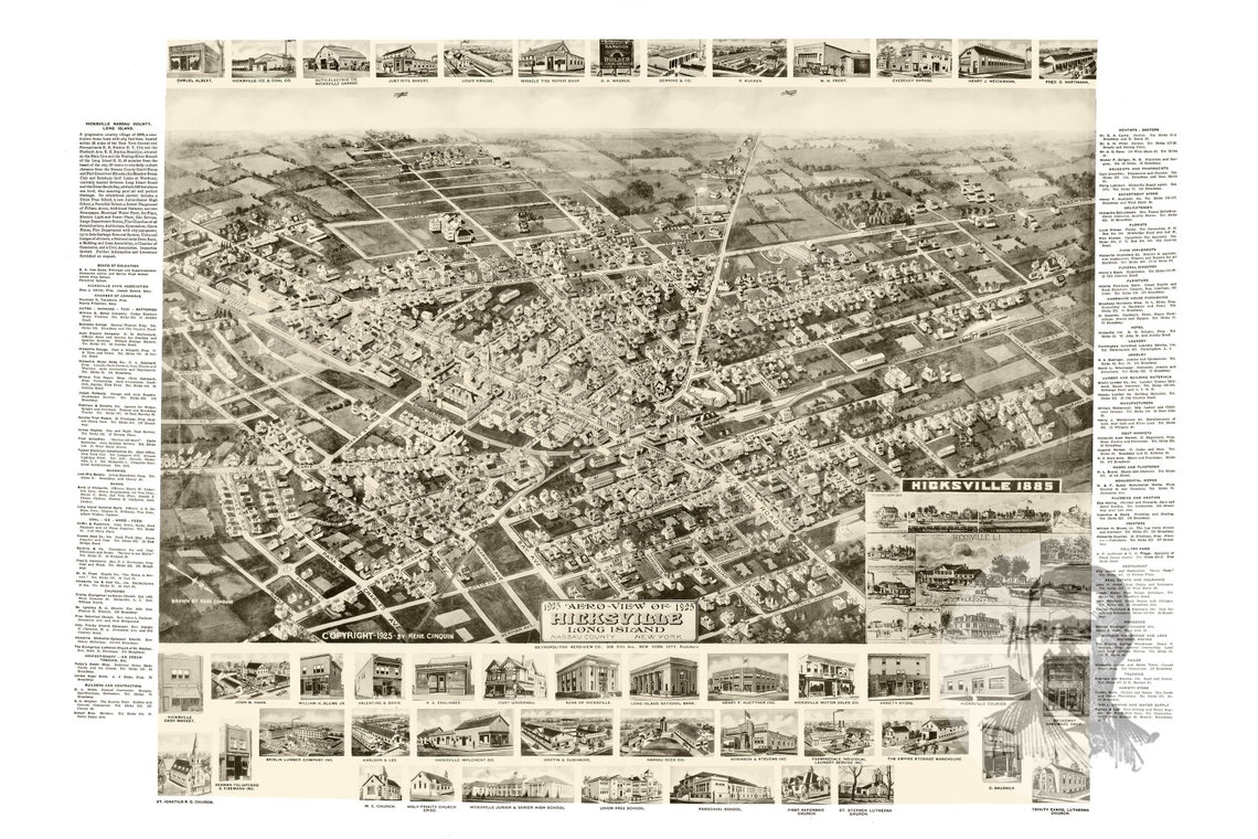 Vintage Hicksville Map 1925 Old Map of Hicksville New York Etsy