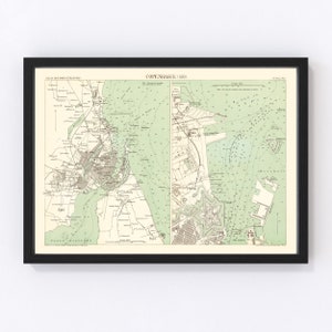 Copenhagen Map 1888, Vintage Copenhagen Map, Old Copenhagen Art, Wall Art Gift for Copenhagen History Lovers Retro Decor