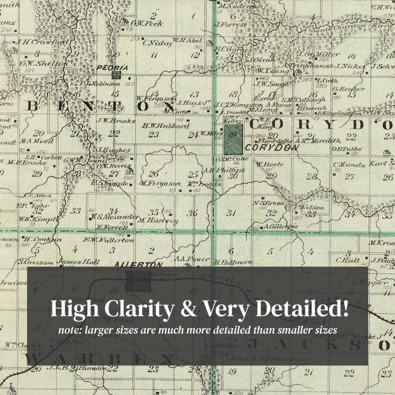 Wayne County IA Map 1875 Old Map of Corydon Iowa Art Vintage Etsy