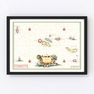 Azores Map 1665 - Old Map of Azores Portugal Art Vintage Print Framed Wall Art Canvas Portrait  History Genealogy Travel Ancestry