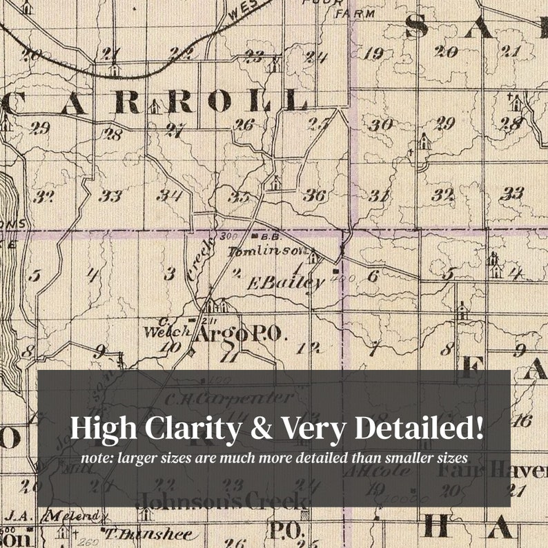 Carroll County IL Map 1876 Old Map of Mount Carroll Illinois Etsy