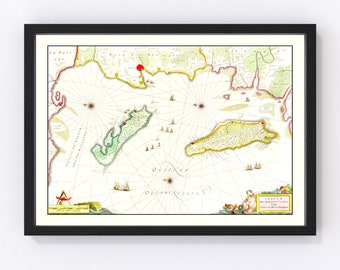 Re & Oleron Map 1665 - Old Map of Re Oleron France Art Vintage Print Framed Wall Art Canvas Portrait  History Genealogy Travel Ancestry