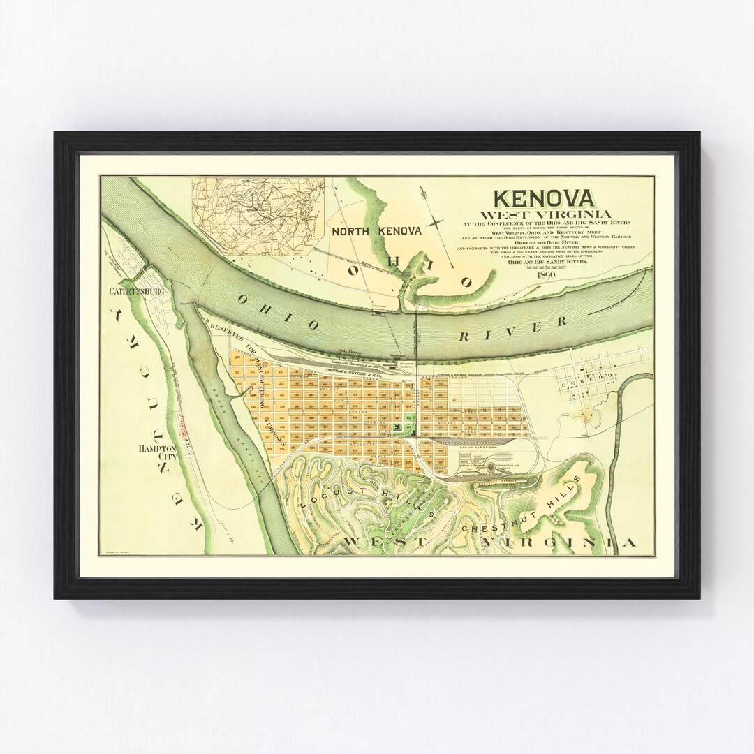 Kenova Map 1890 Old Map of Kenova West Virginia Art Vintage Print