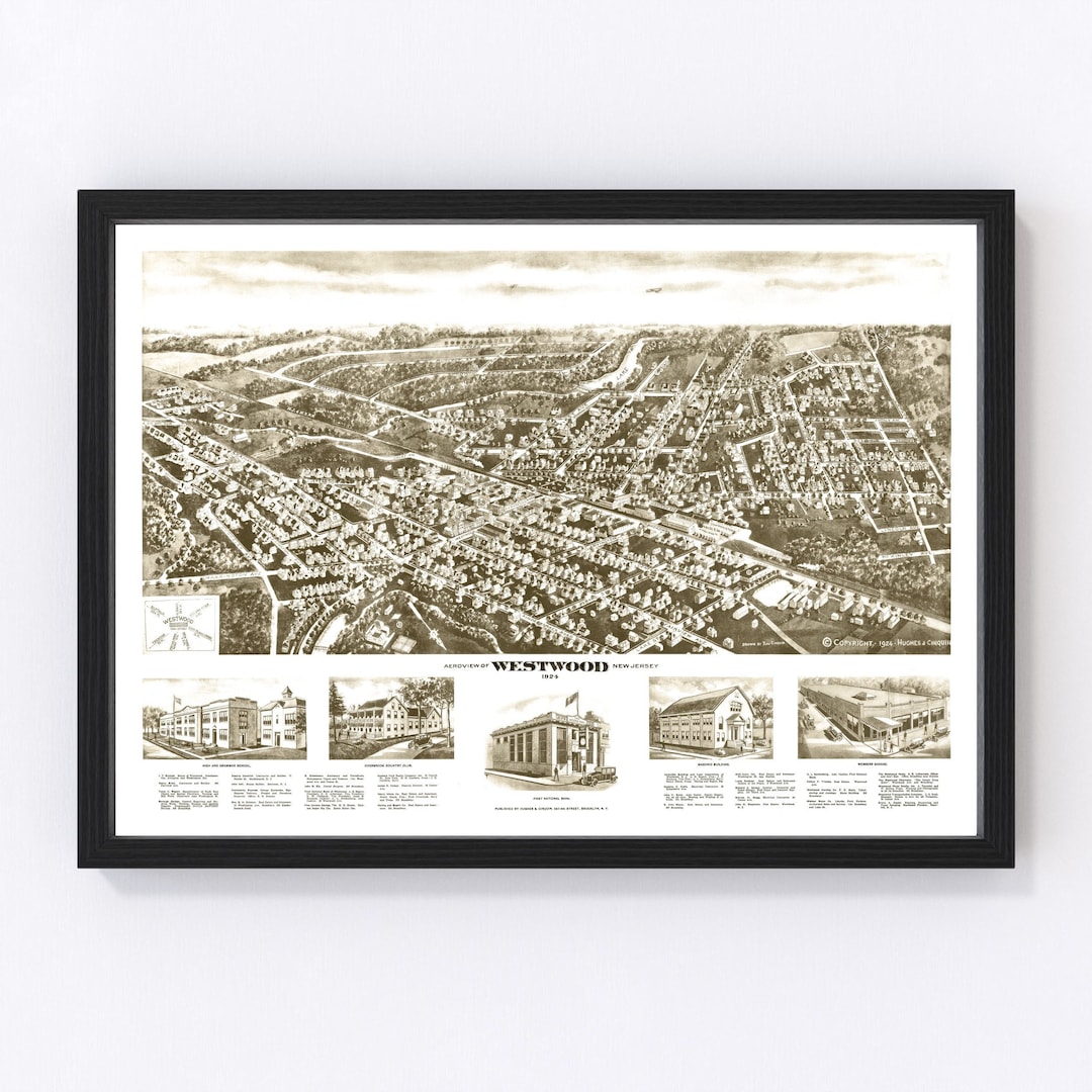 Westwood Map 1924 Old Map of Westwood New Jersey Art Vintage Print 