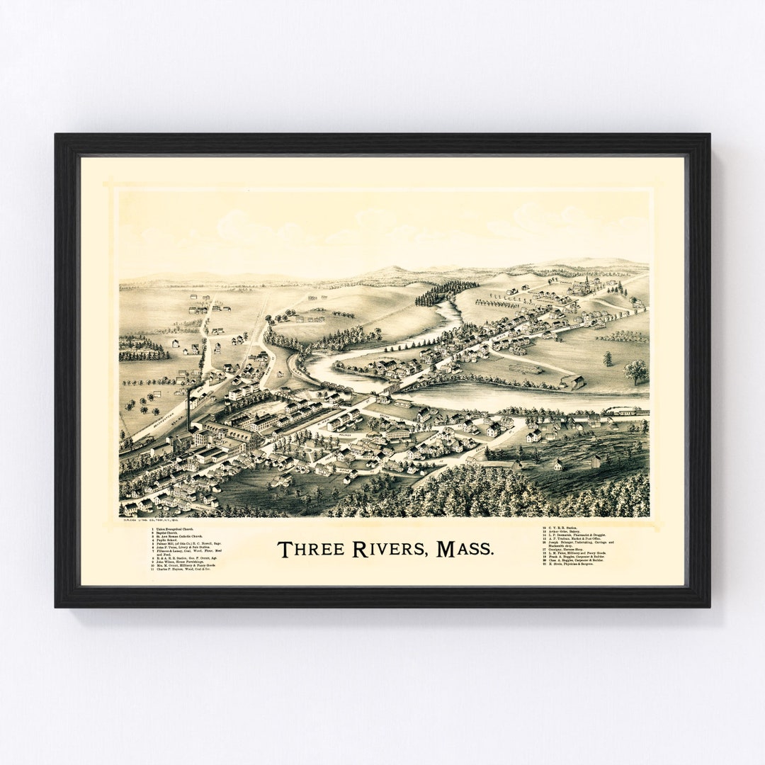 Three Rivers Map 1893 Old Map of Three Rivers Massachusetts Art Vintage 
