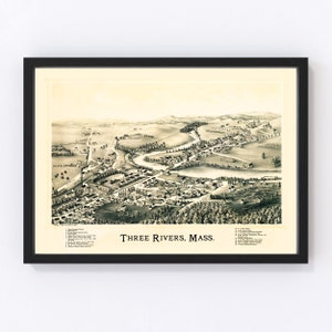 Three Rivers Map 1893, Vintage Three Rivers Map, Old Three Rivers Massachusetts Art, Wall Art Gift for Three Rivers History Lovers Retro Dec