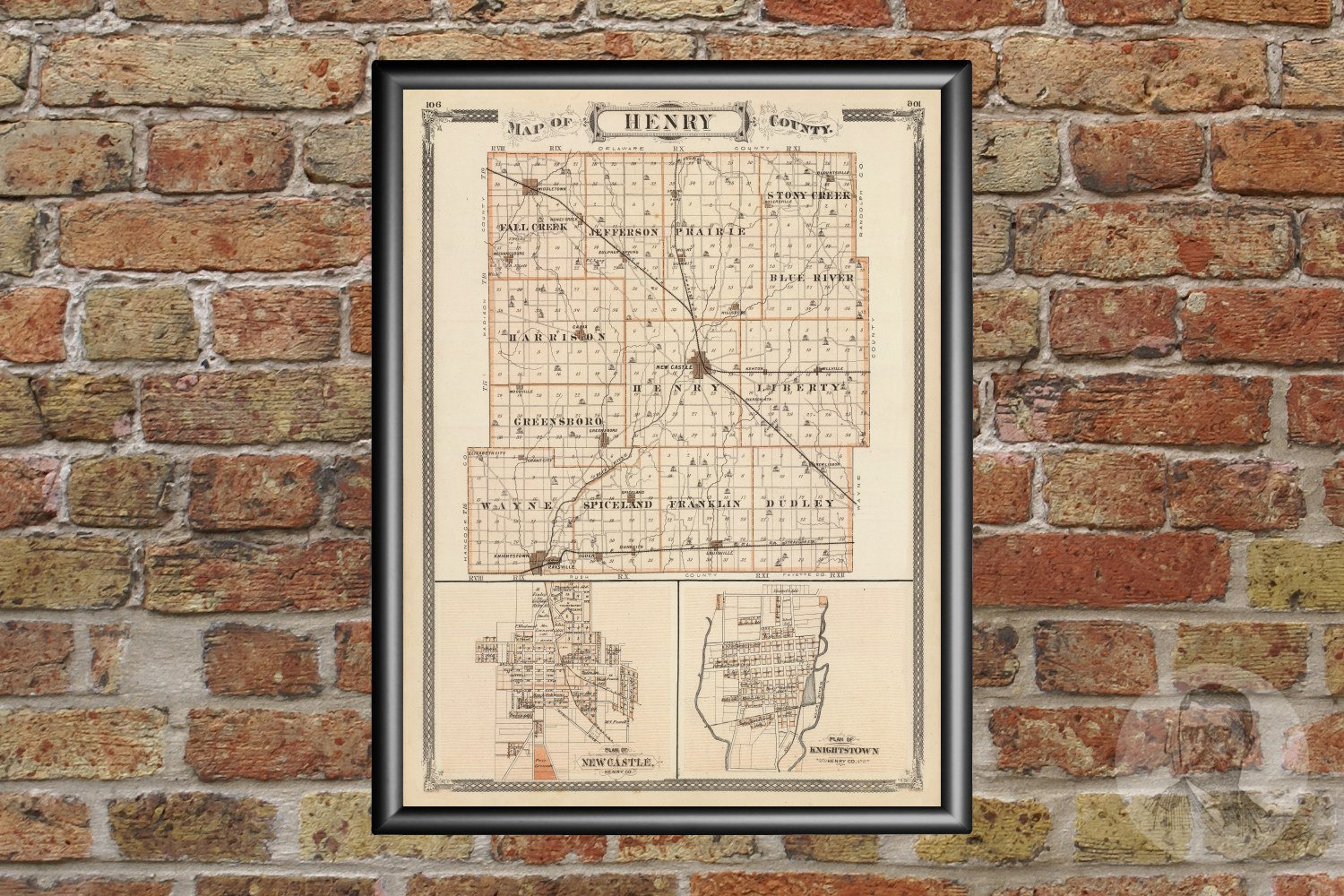 Vintage Henry County IN Map 1876 Old Indiana Map Historical Etsy