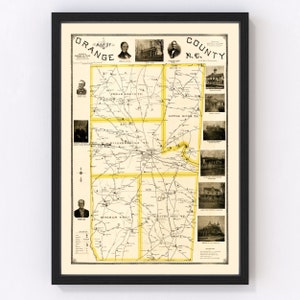 Orange County Map 1891, Vintage Orange County Map, Old Orange County North Carolina Art, Wall Art Gift for Orange County History Lovers Retr