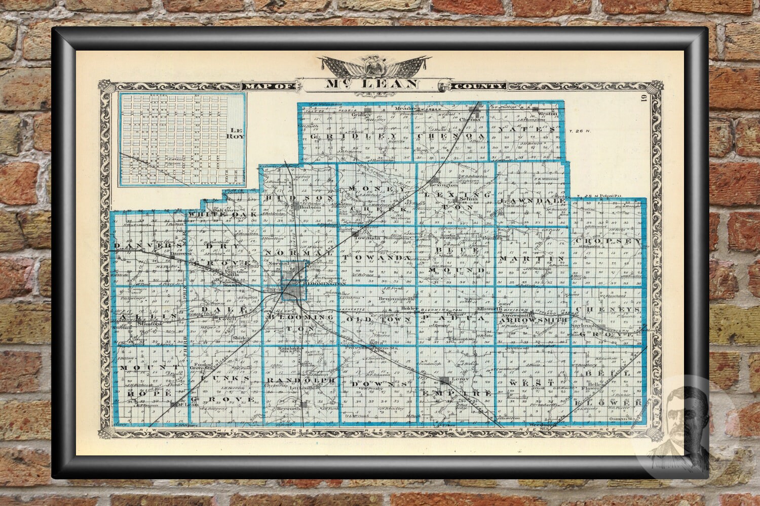 Vintage McLean County IL Map 1876 Old Illinois Map Etsy