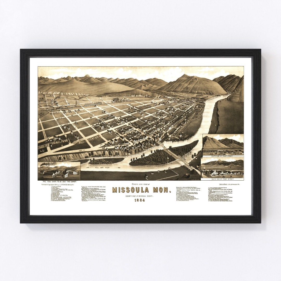 Missoula Map 1884 - Old Map of Missoula Montana Art Vintage Print