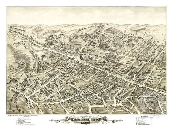 Map Of Peabody Ma Peabody Massachusetts Vintage Map From 1877 Old City Map | Etsy Uk