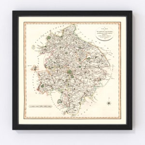Warwickshire County England Map 1806, Vintage Warwickshire County England Map, Old Warwickshire County England Art, Wall Art Gift for Warwic
