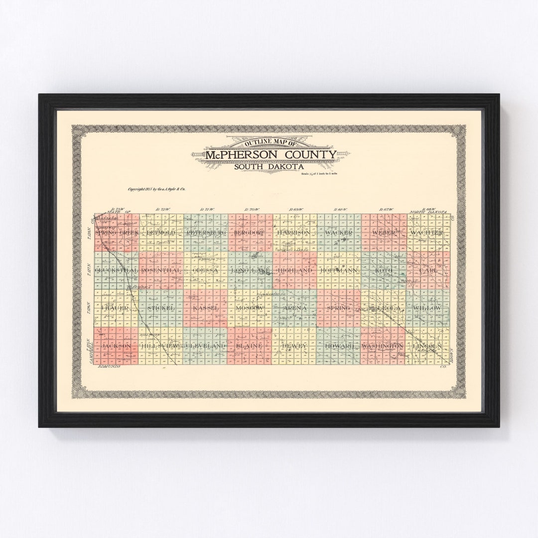 Mcpherson County SD Map 1911 Old Map of South Dakota Art Vintage Print