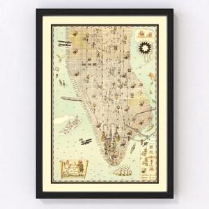 Manhattan Map 1927, Vintage Manhattan Map, Old Manhattan New York Art, Wall Art Gift for Manhattan History Lovers Retro Decor
